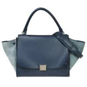Celine Trapeze Handbag Shoulder Bag Blue Leather Suede